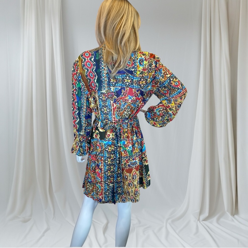Zara Blue and Orange Wrap Sundress with Bishop Sleeves NWOT - Picture 5 of 10